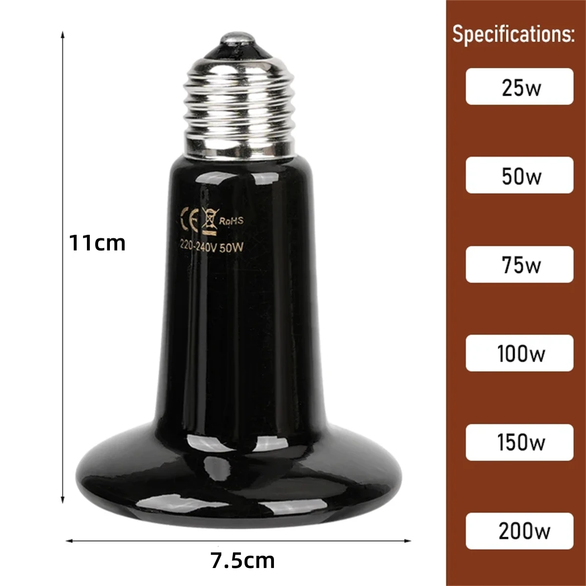 4Pcs 220-240V Reptile Pet Ceramic Heating Lamps 25~200W No Light Far Infrared Heater Bulbs Turtle Snake Lizard Pet Chick Lamps