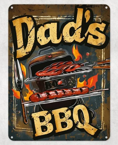 Dad's BBQ Barbecue Grill Metal Poster Wall Sign Man Cave Shed Bar Home Kitchen --Tin Sign