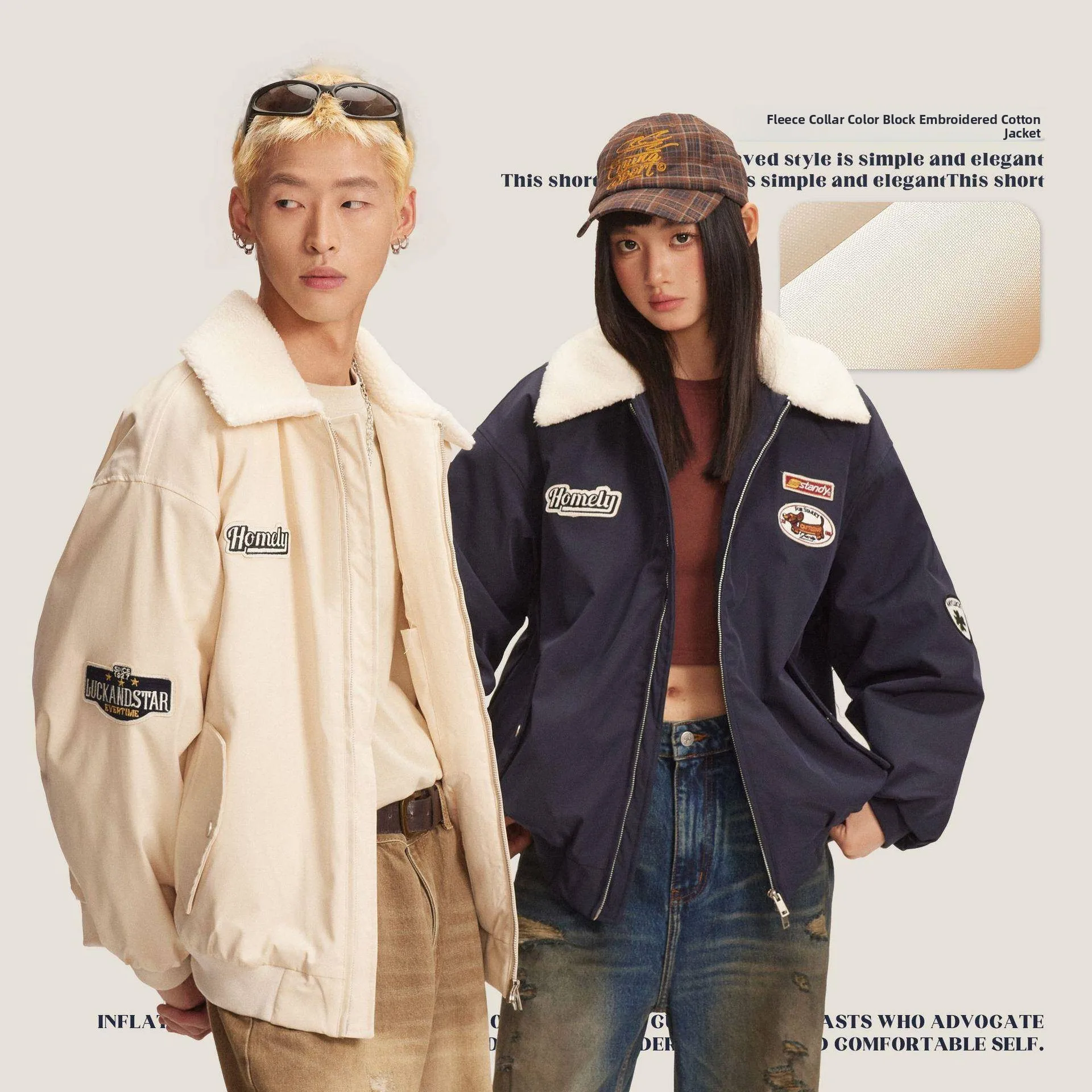 

Creative Tea Cultural American Retro Lamb Fur Patchwork Collar Cotton Jaet Men Women Winter Thiened Casual Long Zipper