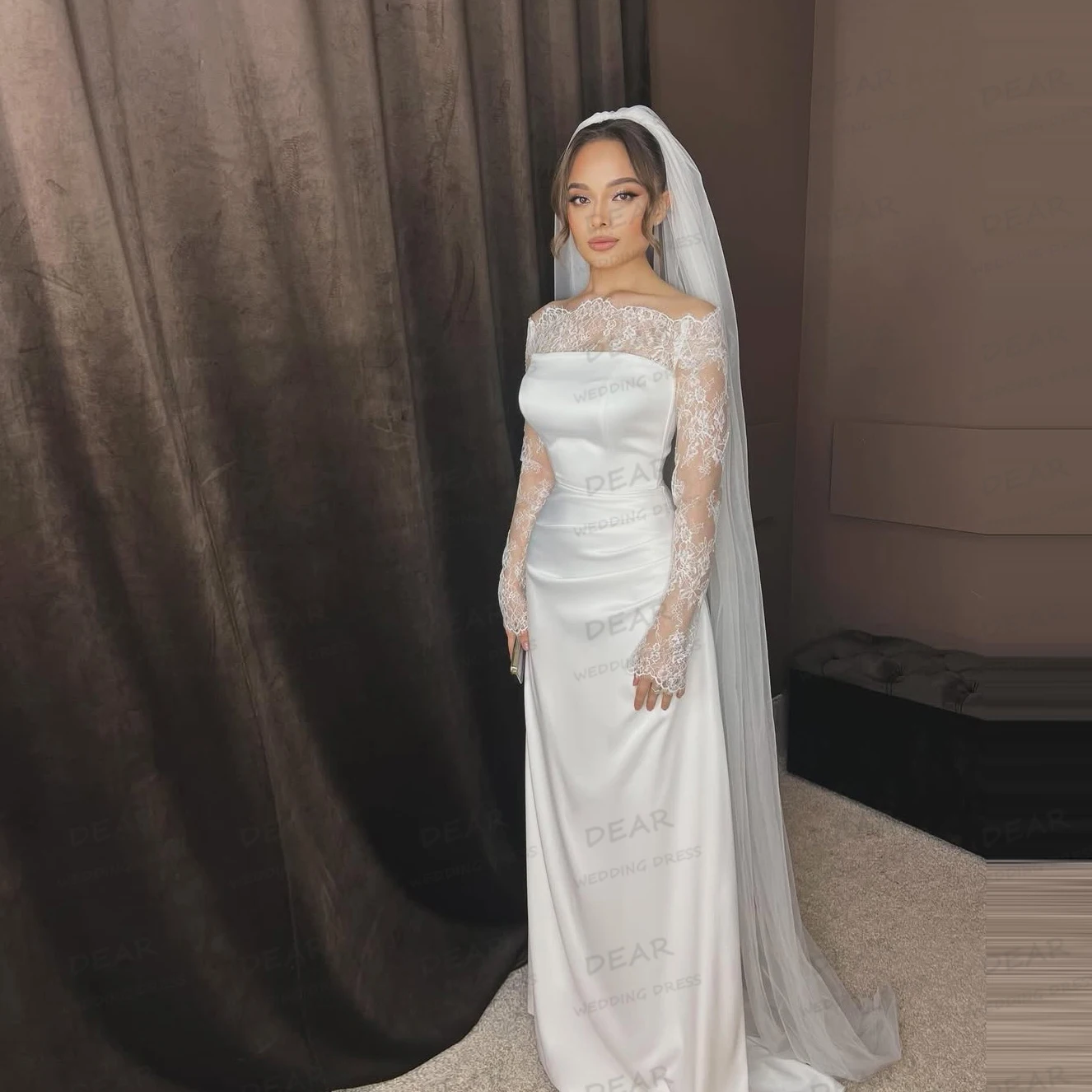 

Luxury Elegant 2025 Wedding Dresses Women's Lace Long Sleeve Appliques Mermaid Bridal Gowns Satin Vestidos De Novia Customized