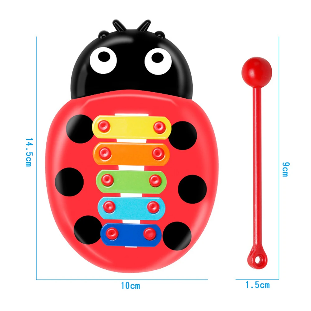 Ladybug Glockenspiel Xylophone 8 Notes Percussion Musical Instrument with Mallet Toddlers Educational Musical Toy 2PCS