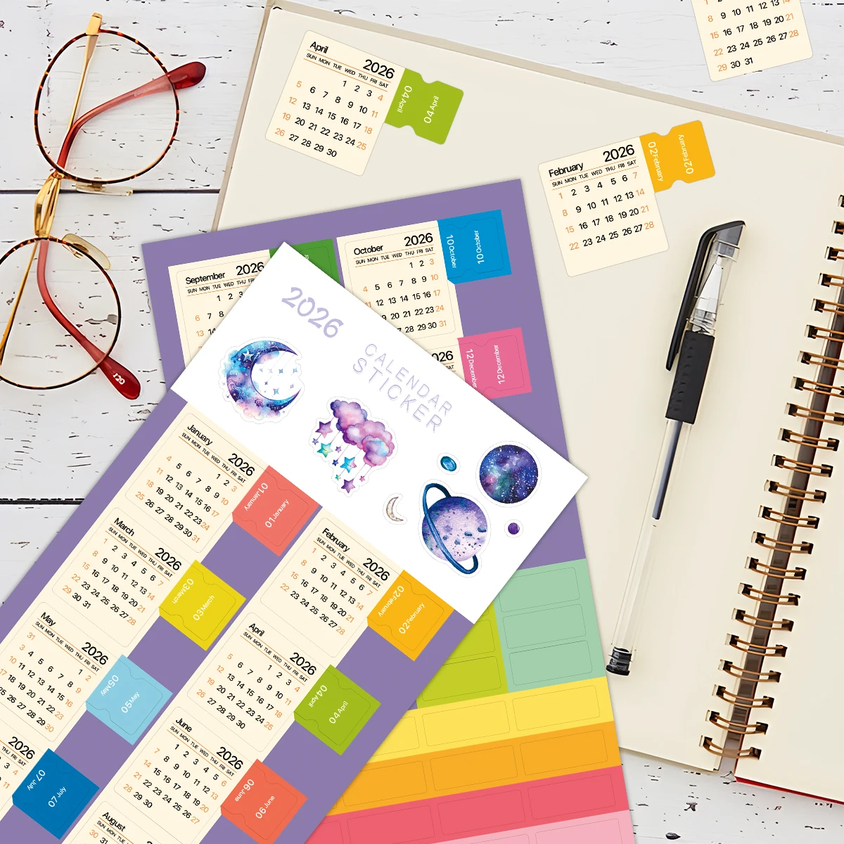 2-Sheets 2026 New Calendar Stickers,Colorful 12-Month Planner Tabs For Journal,Labels For Year-Round Scheduling,Office Supplies