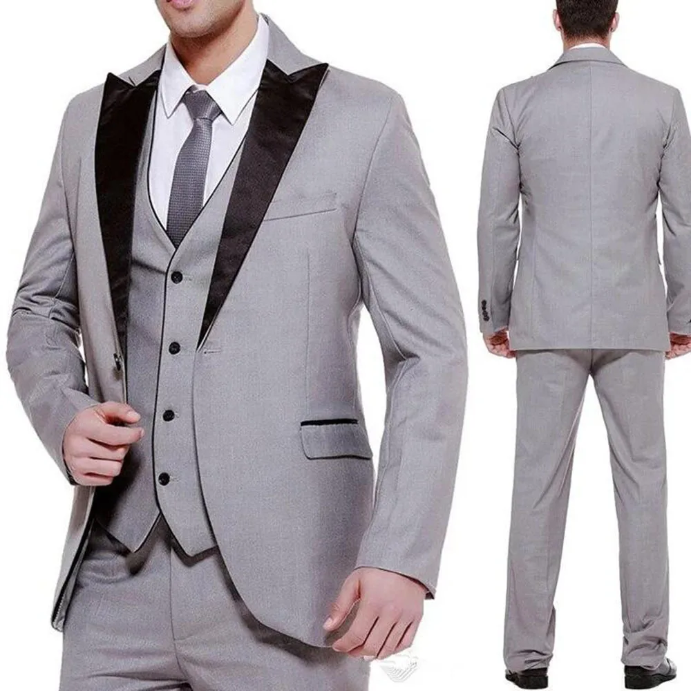 Men's Suit 3 piece Suit Jacket Vest Pants Light Gray Elegant Fashion Business Leisure Office