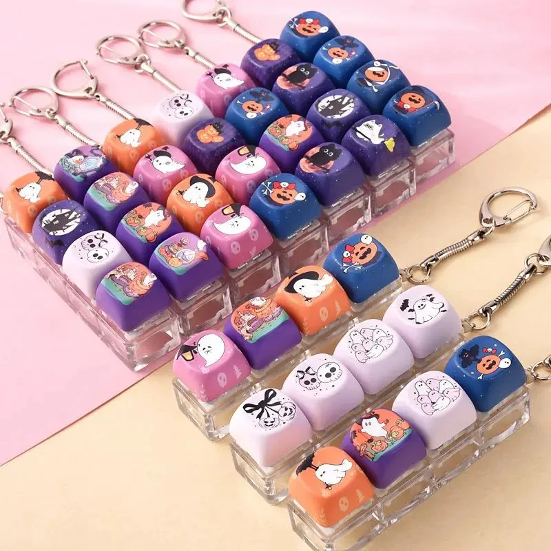 Halloween Keycap Charms Stress Relief Keyboard Keys Finger Toys Creative Cute Keycap Bag Pendant Keychain Gifts For Friends