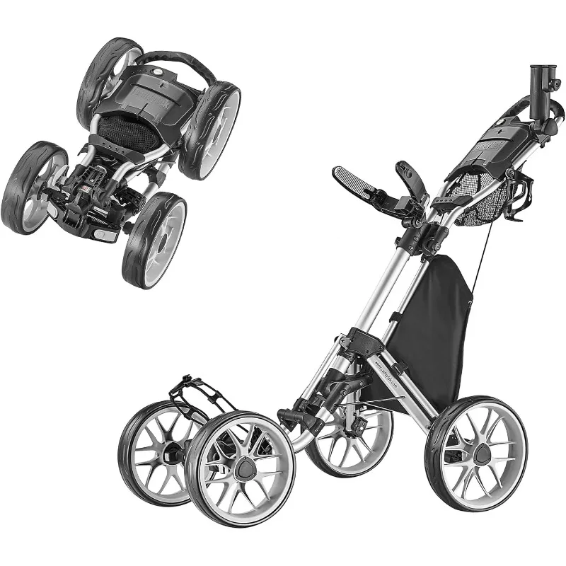 4 Wheel Golf Push Cart - Caddycruiser One Version 8 1-Click Folding Trolley - Lightweight, Compact Pull Caddy Cart, Easy to Open