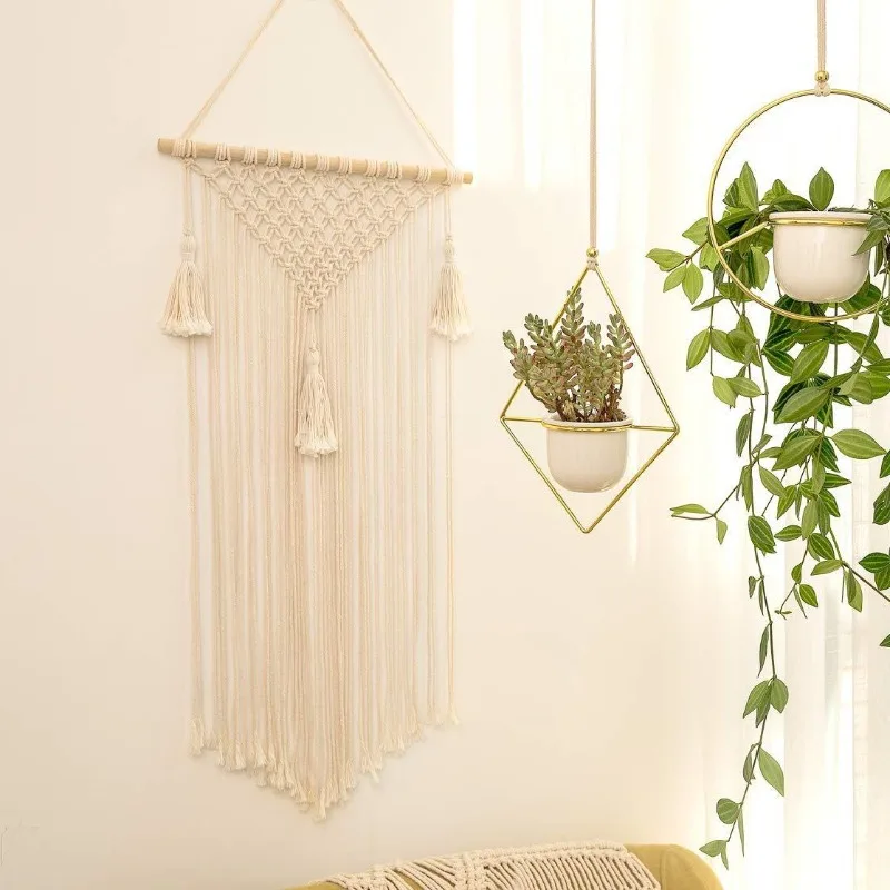 Nordic Bohemian Hair Clip Storage Wall Hanging Hand Woven Cotton Rope Tapestry Wall Decor