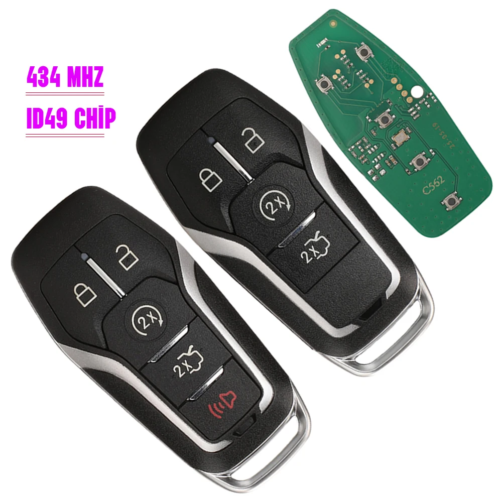 

jingyuqin 434MHz Remote Car Key ID49 Chip Fob Control For Ford Edge Explorer Fusion 2013 2014 2015 2016 2017 LINCOLN 4/5 Buttons
