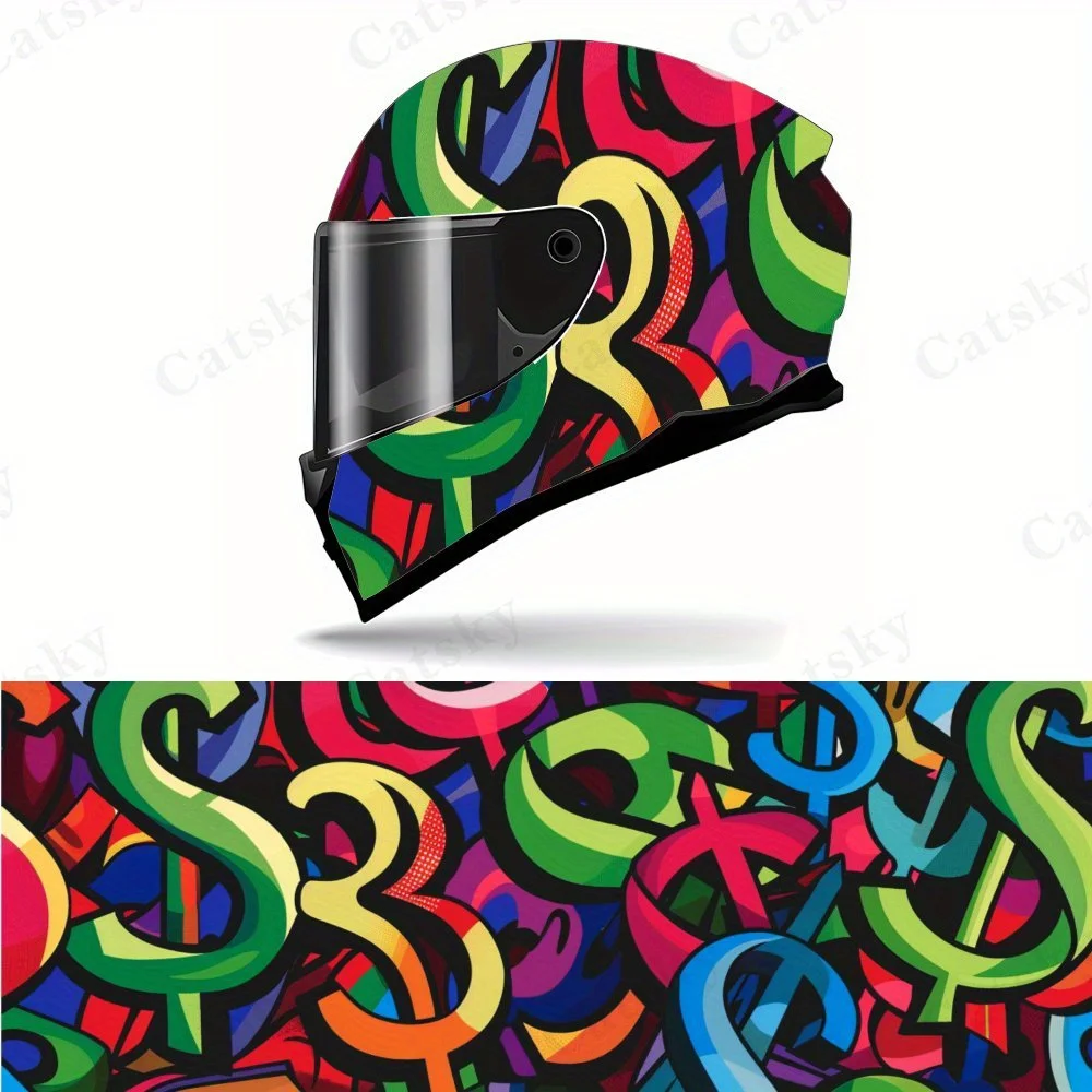 

Color Pop Dollar Street Graffiti Art PVC Motorcycle Helmet Vinyl Wrap, Self-Adhesive Waterproof Sticker, Anti-Scratch Decorative