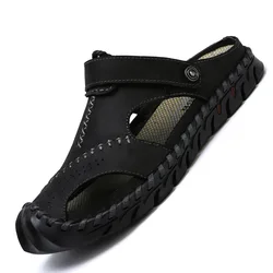 Sandals Summer Men Leather  Classic Men Shoes Slippers Soft Sandals Men Roman Comfortable Outdoor Walking Footwear