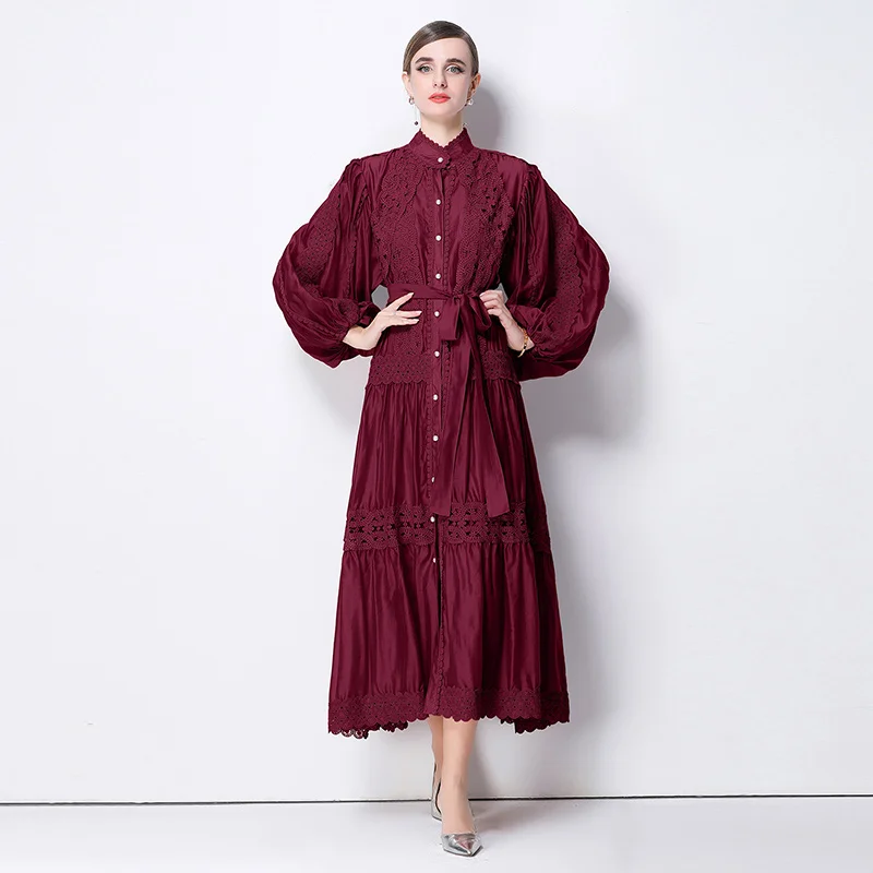 Dresses for Women New Long Sleeve Stand Collar Women Dress White Black Lace-up A-LINE Dress Women Vestidos De Verano Mujer Q1984