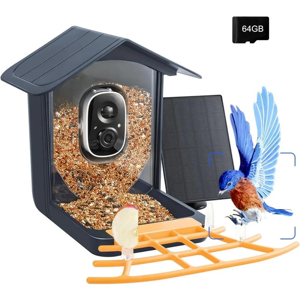 Bird Feeder with Camera Solar Powered, Automatic Video Capture & Motion Detection, 64G SD Card, Unique Gift for Family