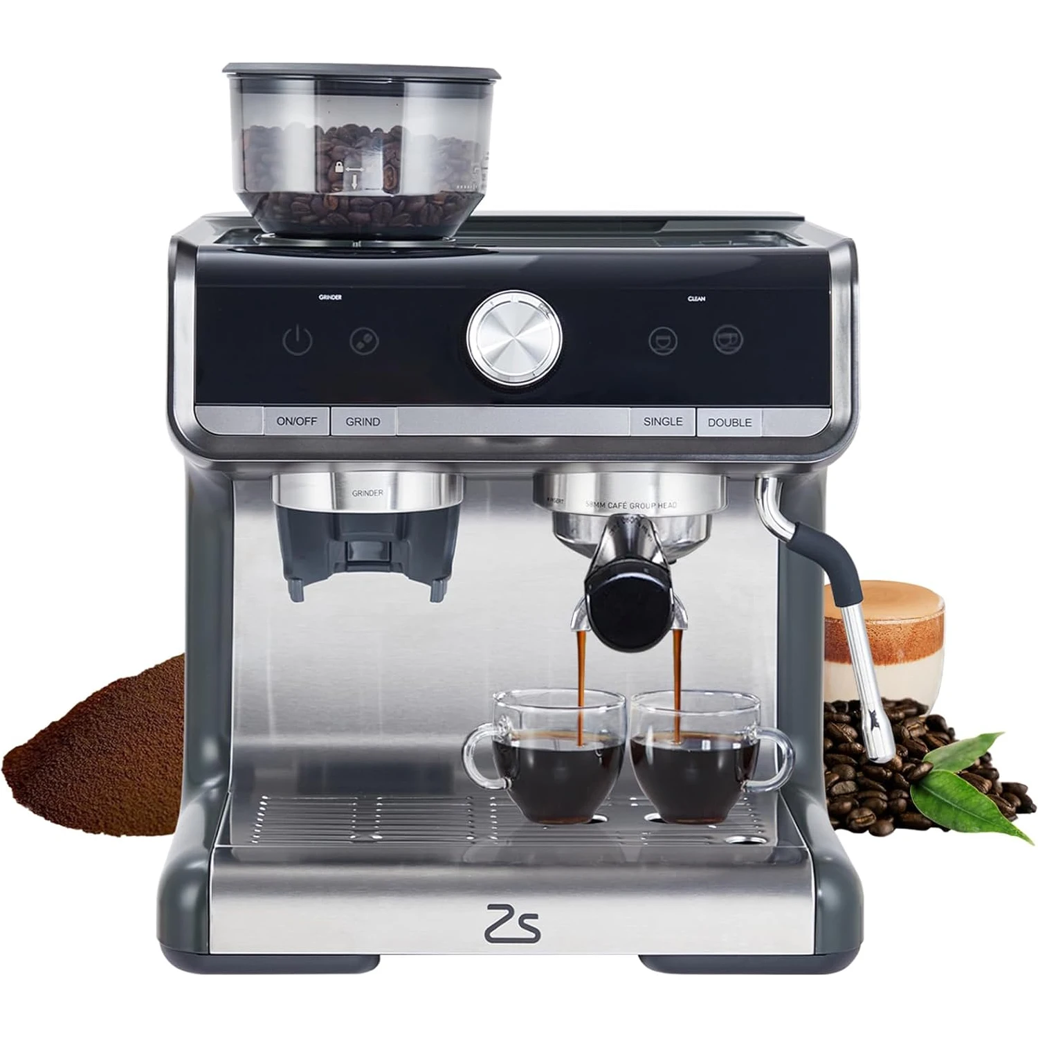 20 Bar Halbautomatische Kaffeemaschine mit integriertem Bohnenmahler & Dampfdüse, 2,8L abnehmbarer Wassertank, professionelle Cappuccino-Maschine für Zuhause