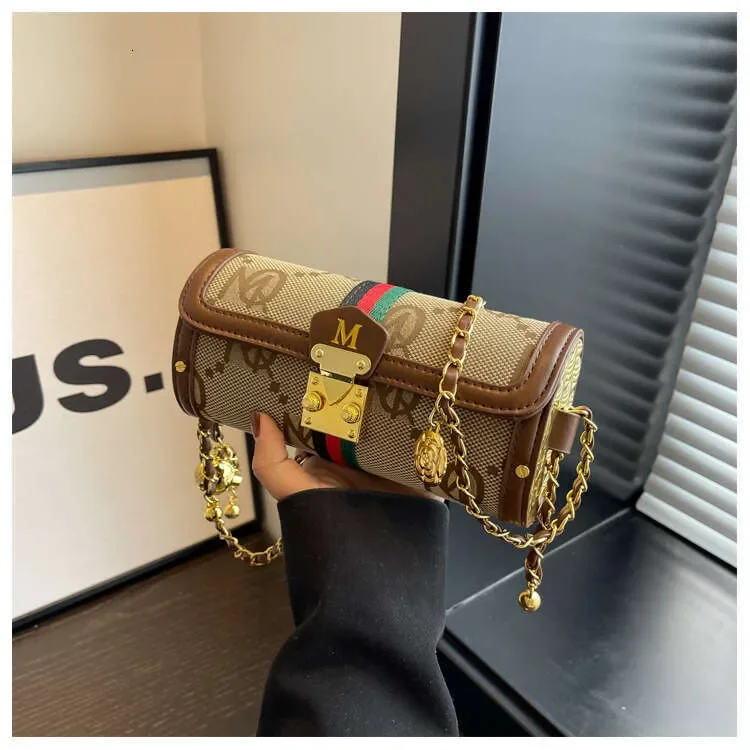 

Fashion Trendy Chain Crossbody Bags for Women Cylinder Bag New Pattern Printed Elegant Shoulder Luxury Crossbody Bag
