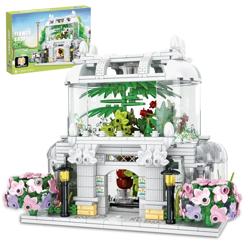 

597PCS Street View Flower House Sky Garden Small Particle Compatible Building Blocks Festival Birthday Gifts Boys and Girls Toys