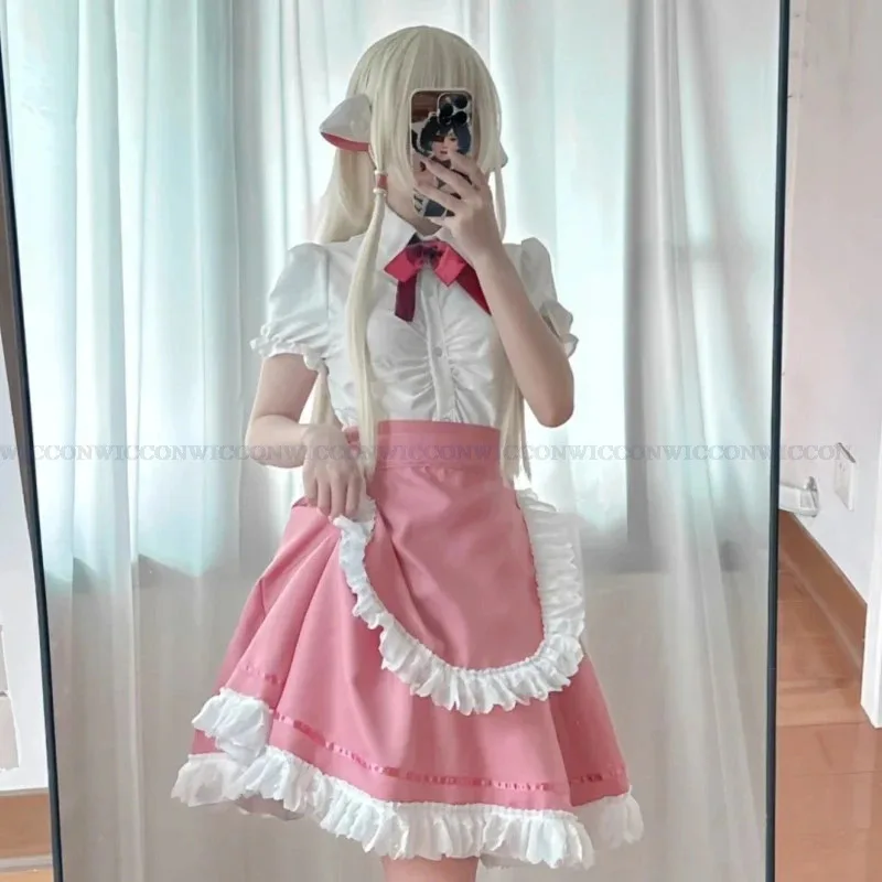 Ss13Anime Chobits-Disfraz de Cosplay, peluca Chi, vestido de sirvienta rosa, accesorios de Lolita, traje Sexy Kawaii para fiesta de cumpleaños y Halloween