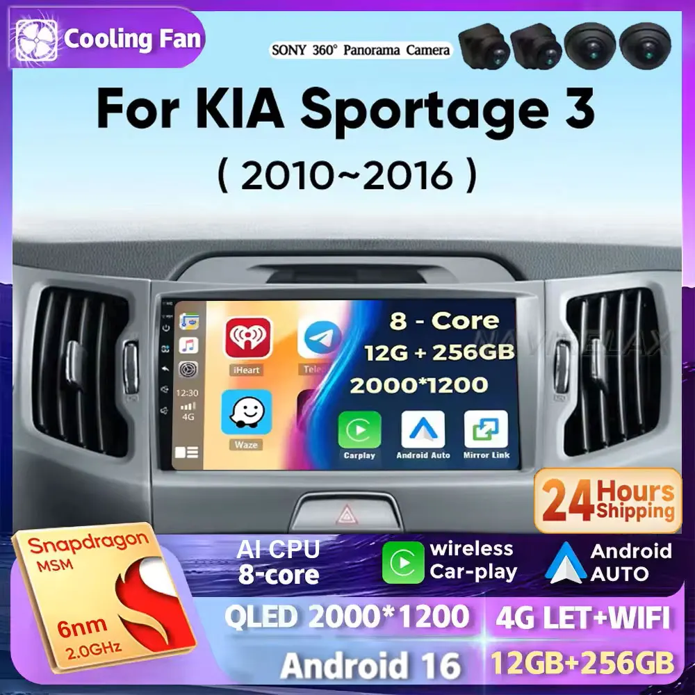 Android 16 Car Radio For KIA Sportage 3 Sportage R 2010-2016 Wireless Android Auto Carplay Multimedia Player Car Stereo 4G Wifi