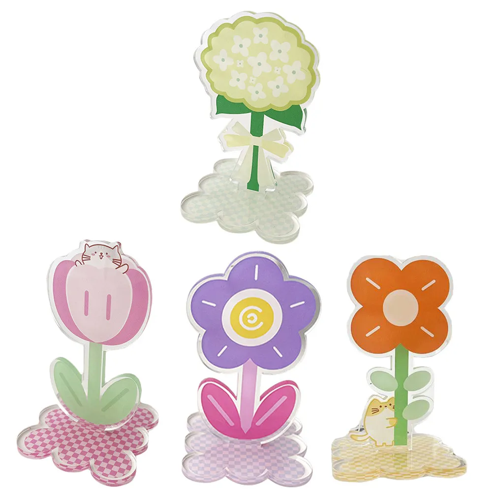 4pcs Flower-Shaped Acrylic Memo Clips for Photos, Notes & Messages – Desktop Home Office School Decorative Holder