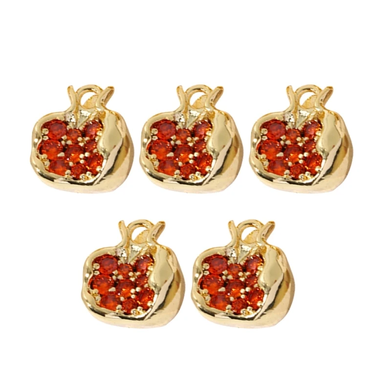 Set of 5 Cherry/Pomegranate Pendants with Sparkling Zircon Stones Fruit Charm for Bracelets Necklaces Jewelry Findings