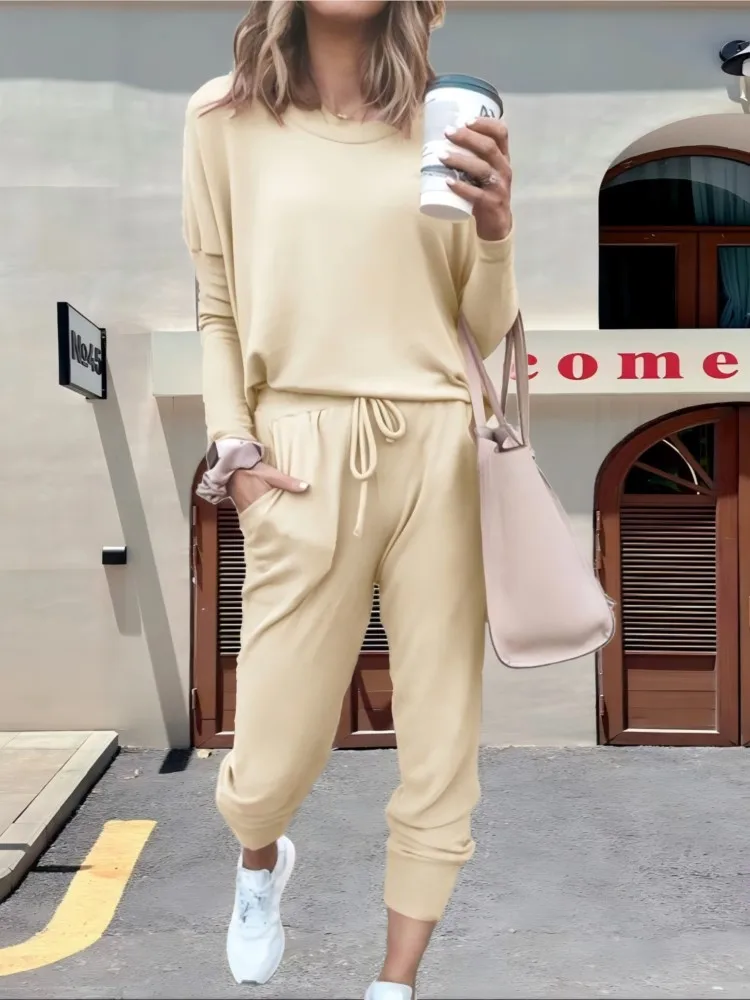 2023 frühjahr Neue Ankunft Mode Sets Rundhals Einfarbig T-Shirt Basis Schicht Top Beiläufige Gerade Hosen Modische Anzug