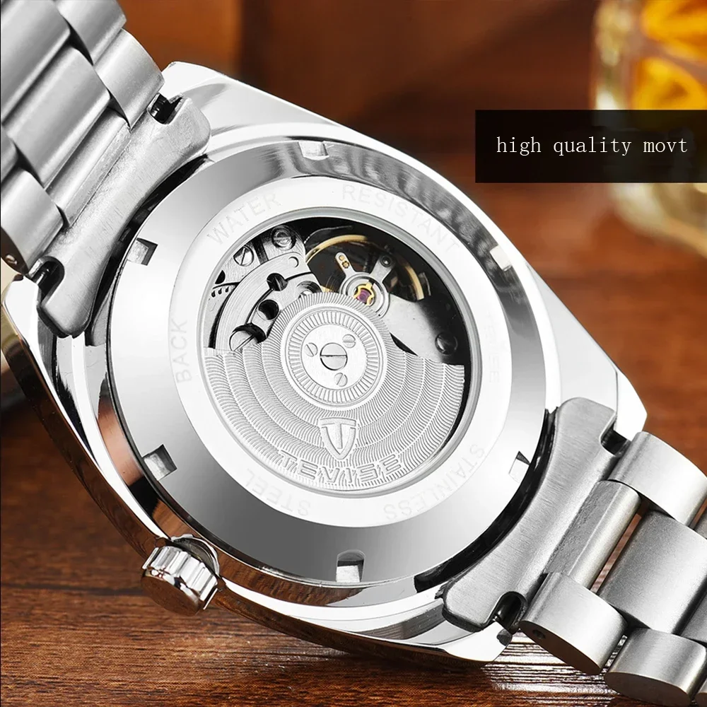 Reloj Hombre Tevise Mens Watches Top Brand Luxury Tourbillon Automatic Mechanical Watch for Men Stainless Steel Waterproof Watch