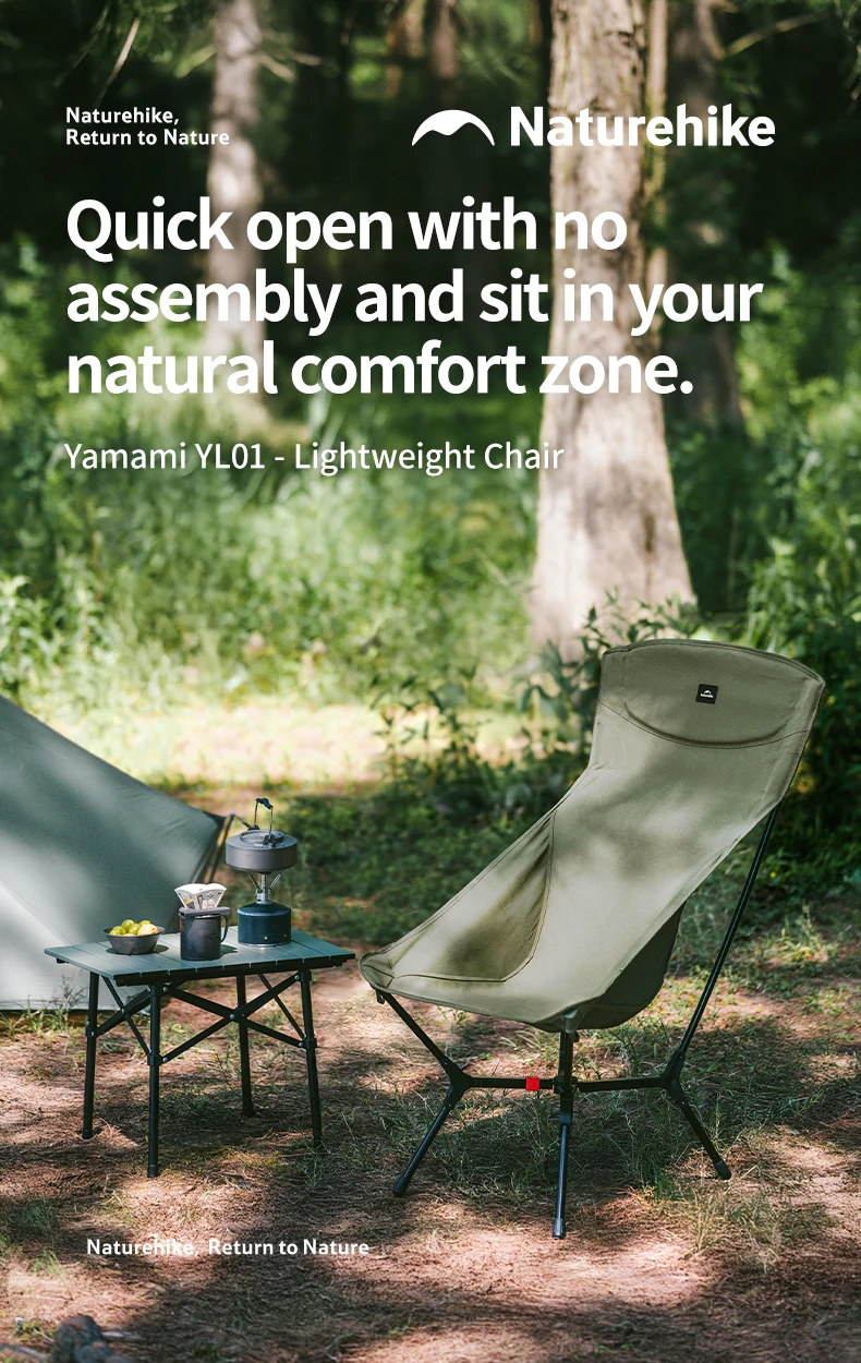 Naturehike 2025 YL01 Ultraleichter, automatischer Klappstuhl mit Schnellverschluss, tragbarer Outdoor-Camping-Strandstuhl, hält 150 kg stand – Detail 1