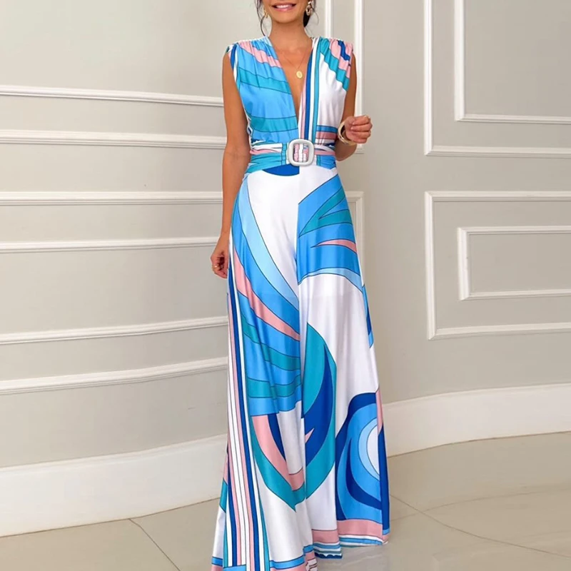 Verão novo casual feminino sem mangas perna larga macacões elegante cintura alta plissado playsuits feminino cor de contraste com cinto macacão