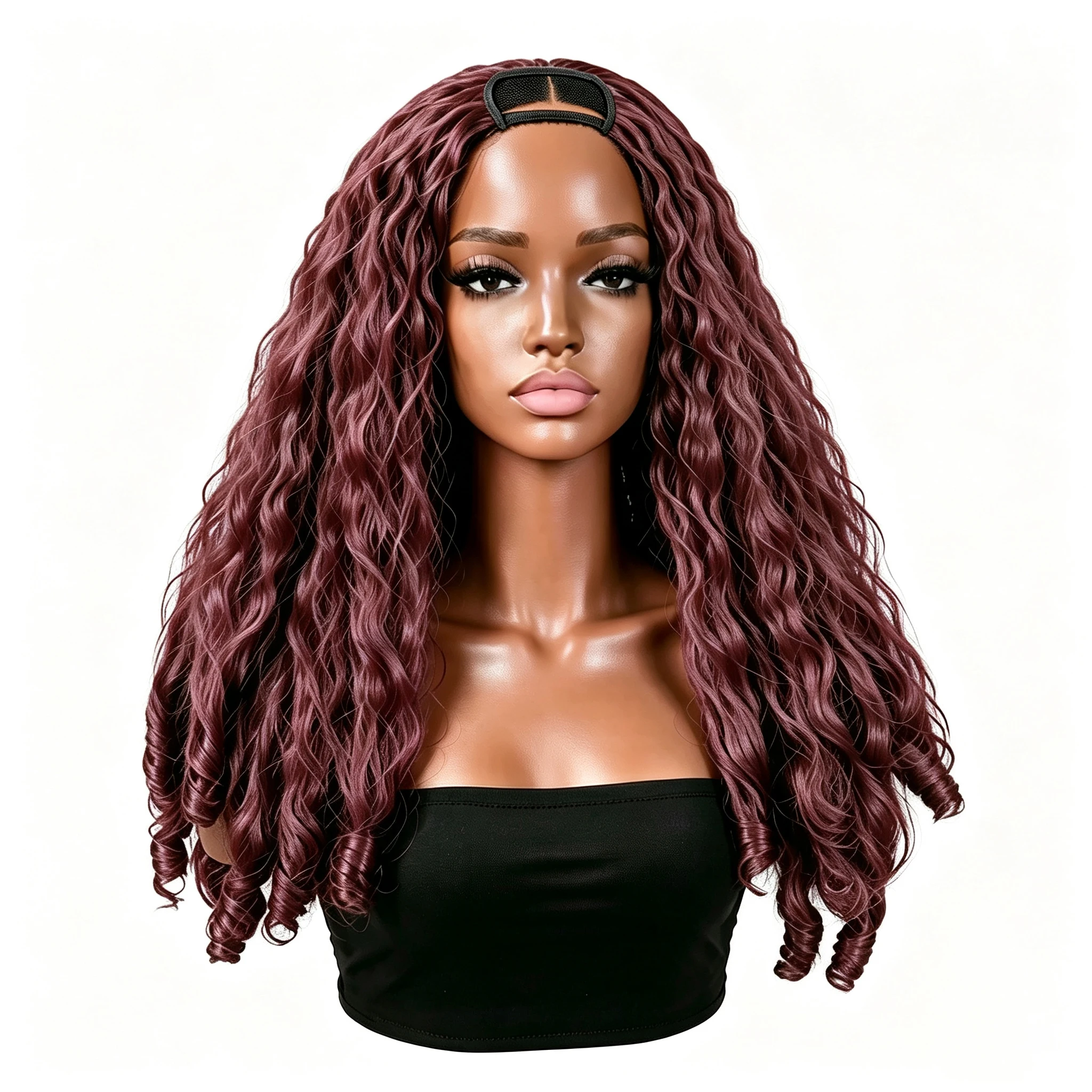 24 Inch V Part Kinky Straight Glueless Wig Synthetic Yaki Curly V Shape Clip In Half Wig And Unique Bouncy Curls at The Ends