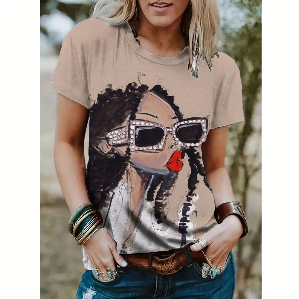 Women's Abstract Face Short Sleeve T-shirt 3D Printin Harajuku Street Style T-shirt Girls Y2K  Plus Size O-neck Top Clothes