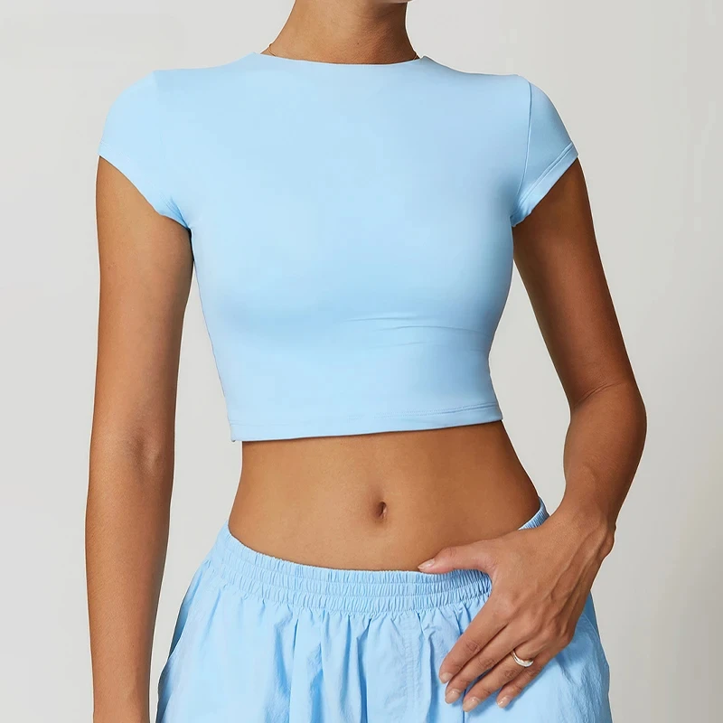 Yoga T-shirt Women Casual Sports Slim Fit Gym Top Short Sleeve Quick-Dry Yoga Clothing Fitness T-Shirt Workout Apparel 2025 New