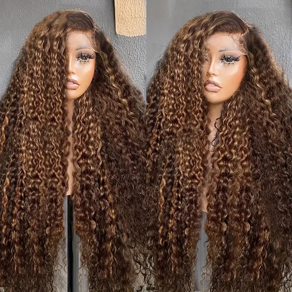

Парик из натуральных волос Highlight Wig 13X6, бразильский парик без клея с HD-кружевом, глубокая волна, коричневый цвет