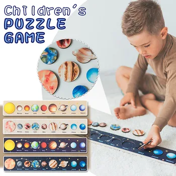 Giocattolo puzzle del sistema solare Montessori per bambini Ragazzo Ragazza Pianeti in legno Puzzle Gioco da tavolo Giocattolo Giocattolo educativo per l'apprendimento dell'astronomia