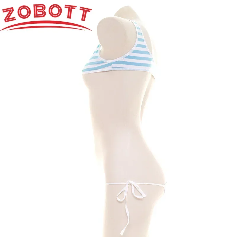 Bikini a rayas azules y blancas, traje de baño, ropa interior para vacaciones, tejido de poliéster de elasticidad moderada diaria, longitud Regular