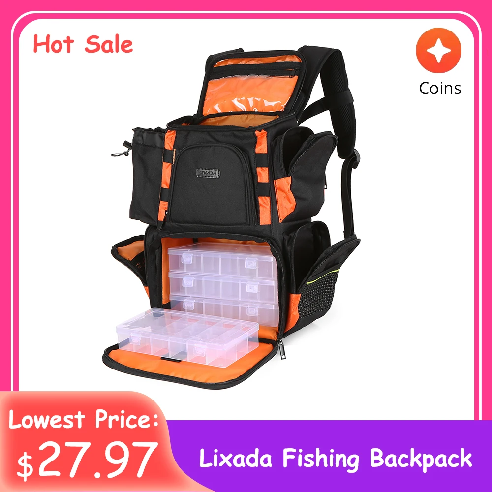 

Lixada Fishing Backpack Large Waterproof Fishing Lures Reel Bag Adjustable Straps Fish Tackle Storage Bag Fishing Rod Bag