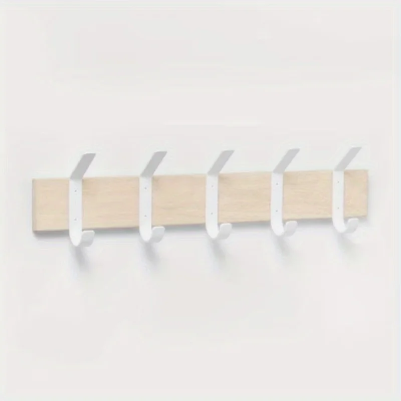 

5 Hooks Rod Matte White - : Wall Mounted Decorative Hook Rack, Iron and Rubberwood