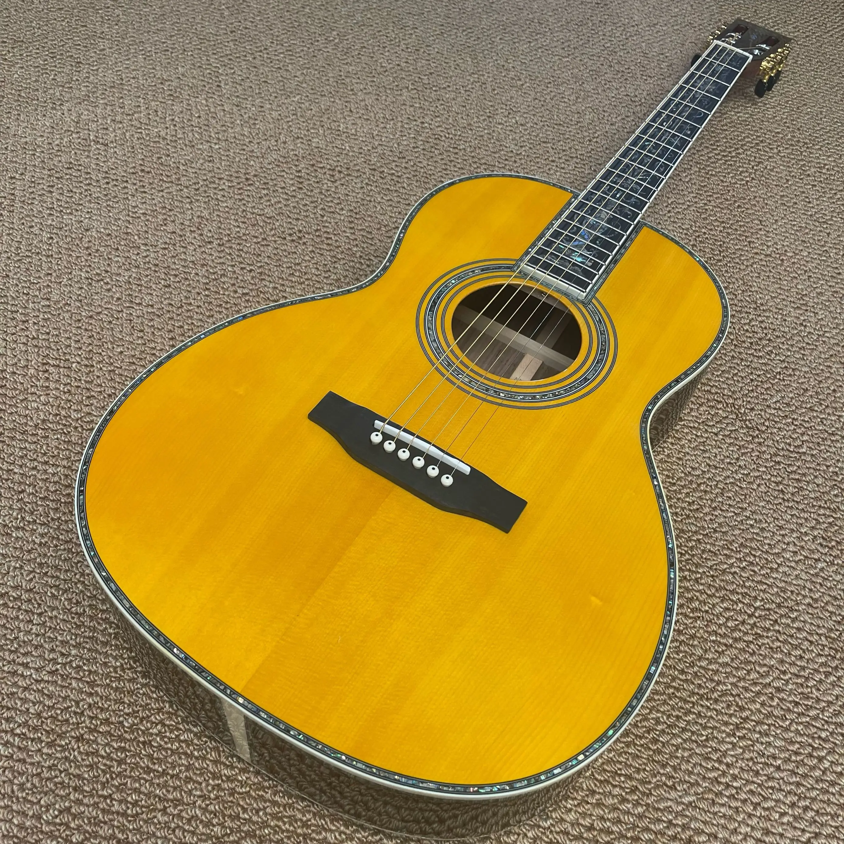 

39 Inches Yellow Solid Spruce Top Acoustic Guitar Abalone Inlays Ebony Fingerboard Rosewood Body Electric Acoustic Guitar