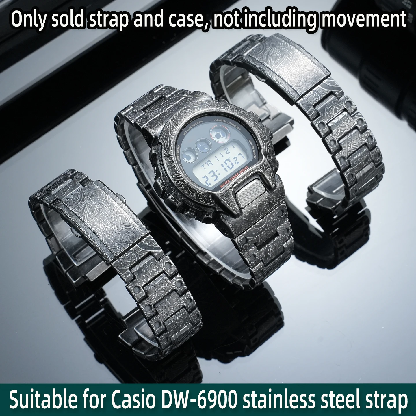 Suitable for Casio G-SHOCK DW6900 stainless steel strap, men's modified stainless steel Paisley pattern case,Watch accessories