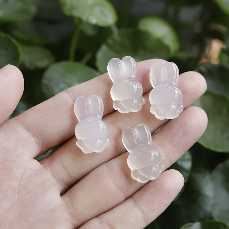 2PC Natural Agate Little Rabbit Chalcedony Beads Accessories DIY Bracelet Necklace Jewellery Fashion Hand-Carved Lucky Gift