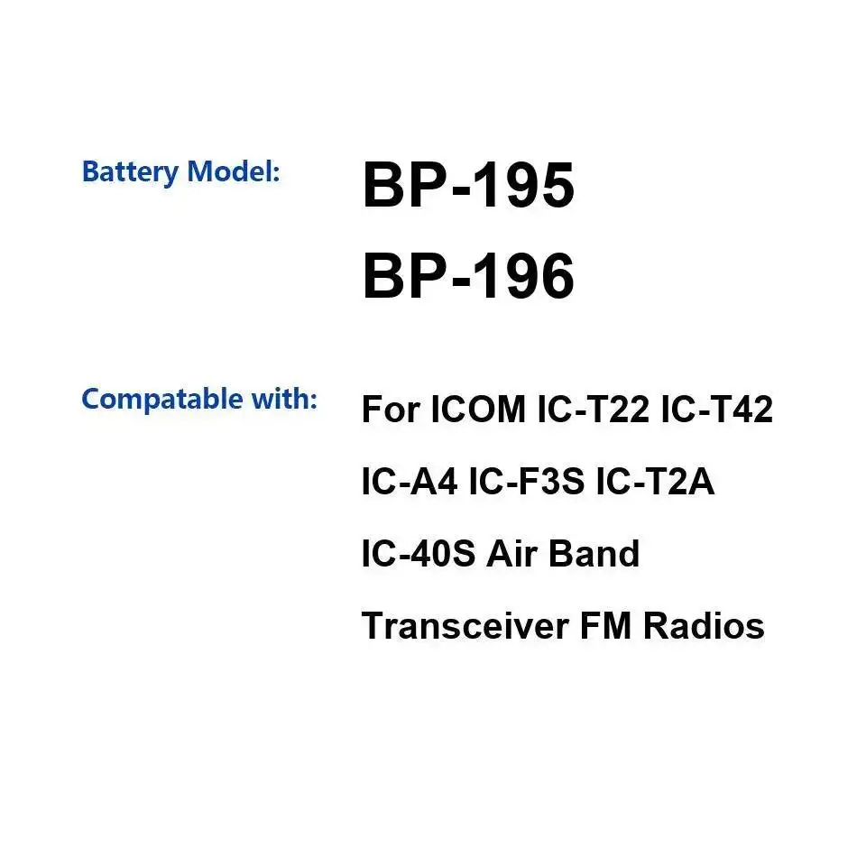 Аккумулятор для рации BP-195 BP-196, 1500 мАч, премиум-класса, замена для Icom IC-T22 IC-T42 IC-A4 IC-F3S IC-T2A IC-40S