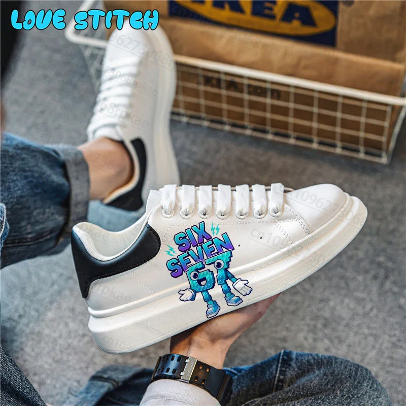 Gift for Man 67 Six Seven Adult Outdoor Walking Sneakers Personalized Cartoon Printing Shoes Slip Resistant White Tennis Shoes