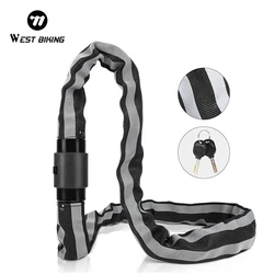 WEST BIKING Bicycle Chain Lock Reflective Anti-Theft Steel Lock Thick Strong Alloy Motor MTB Road Bike Lock Security Chain Lock