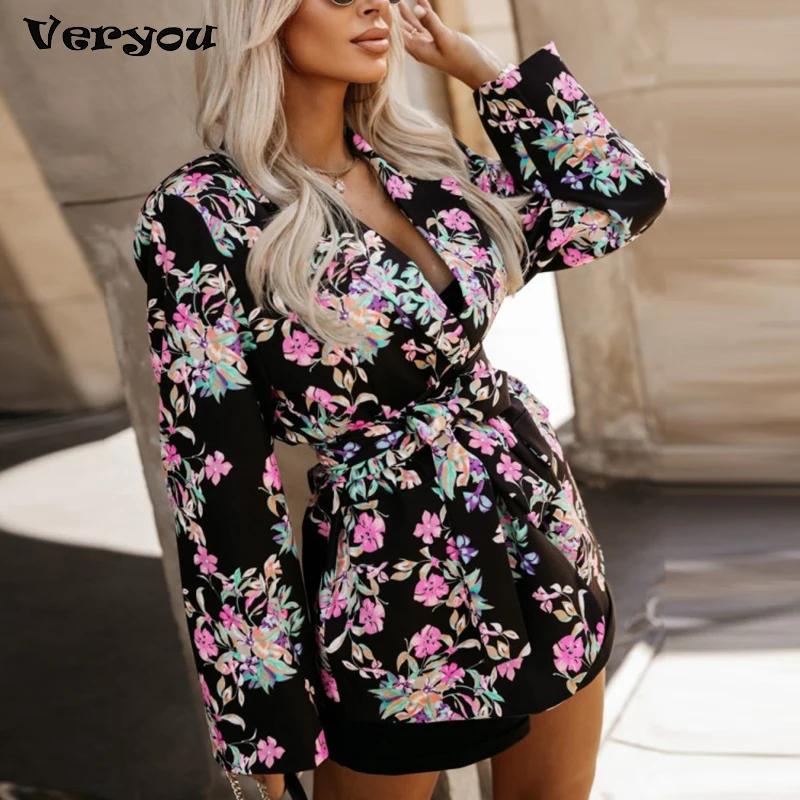New Vintag Printed Blazers For Womens 2024 V Neck Long Sleeve Women Jacket Blazer Autumn Winter Coat Women Outerwear