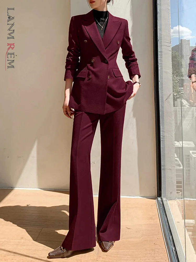 LANMREM High End Pants Sets Office Lady Notched Collar Fashion Blazers + Wide Leg Long Trousers Female Clothing 2025 New 2DB1997