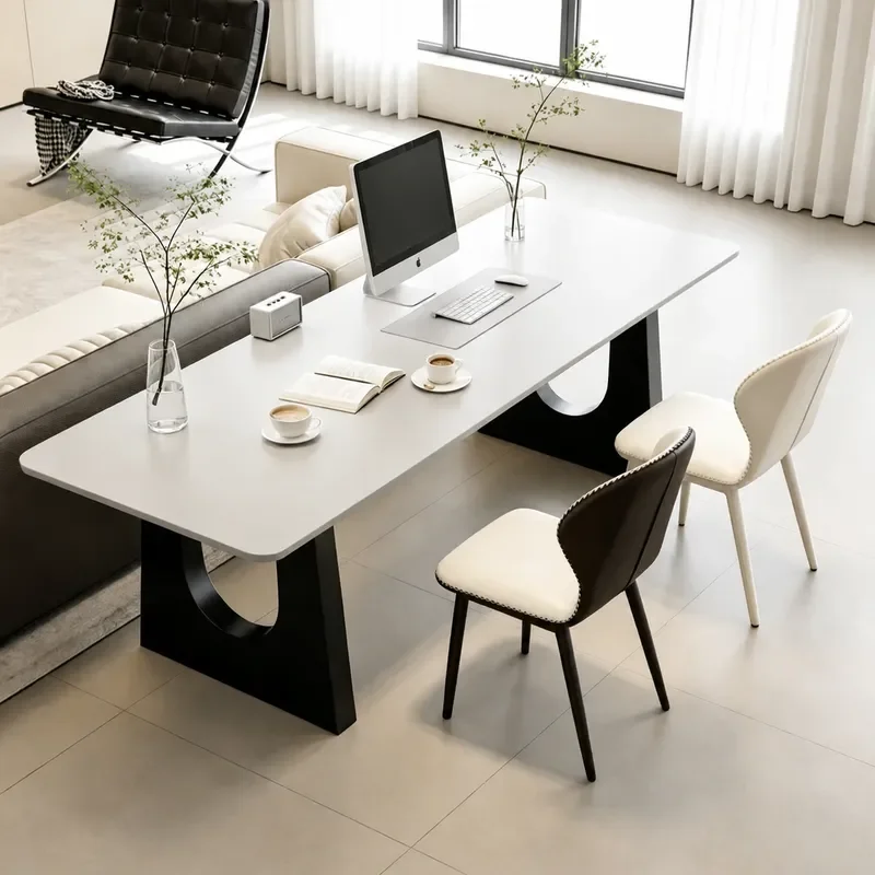 Modern Simple Rock Slab Desk Long Table for Living Room Sofa Back Writing Office Computer Table and Chair Combination Light