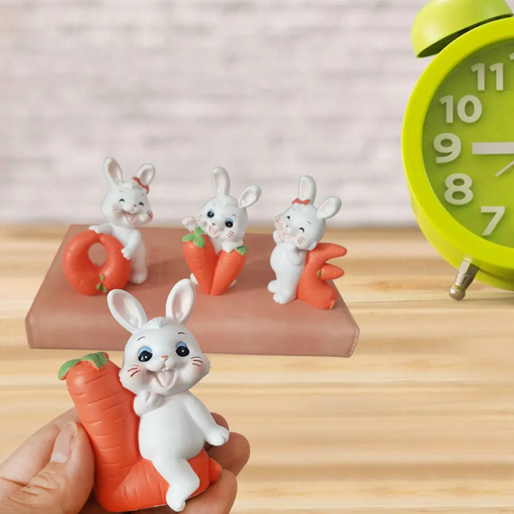 

4 Pcs Miniature Rabbit Figurines Resin Bunny naments Diverse Colors Realistic Details Home Garden Decor Tiny Statues Cartoon
