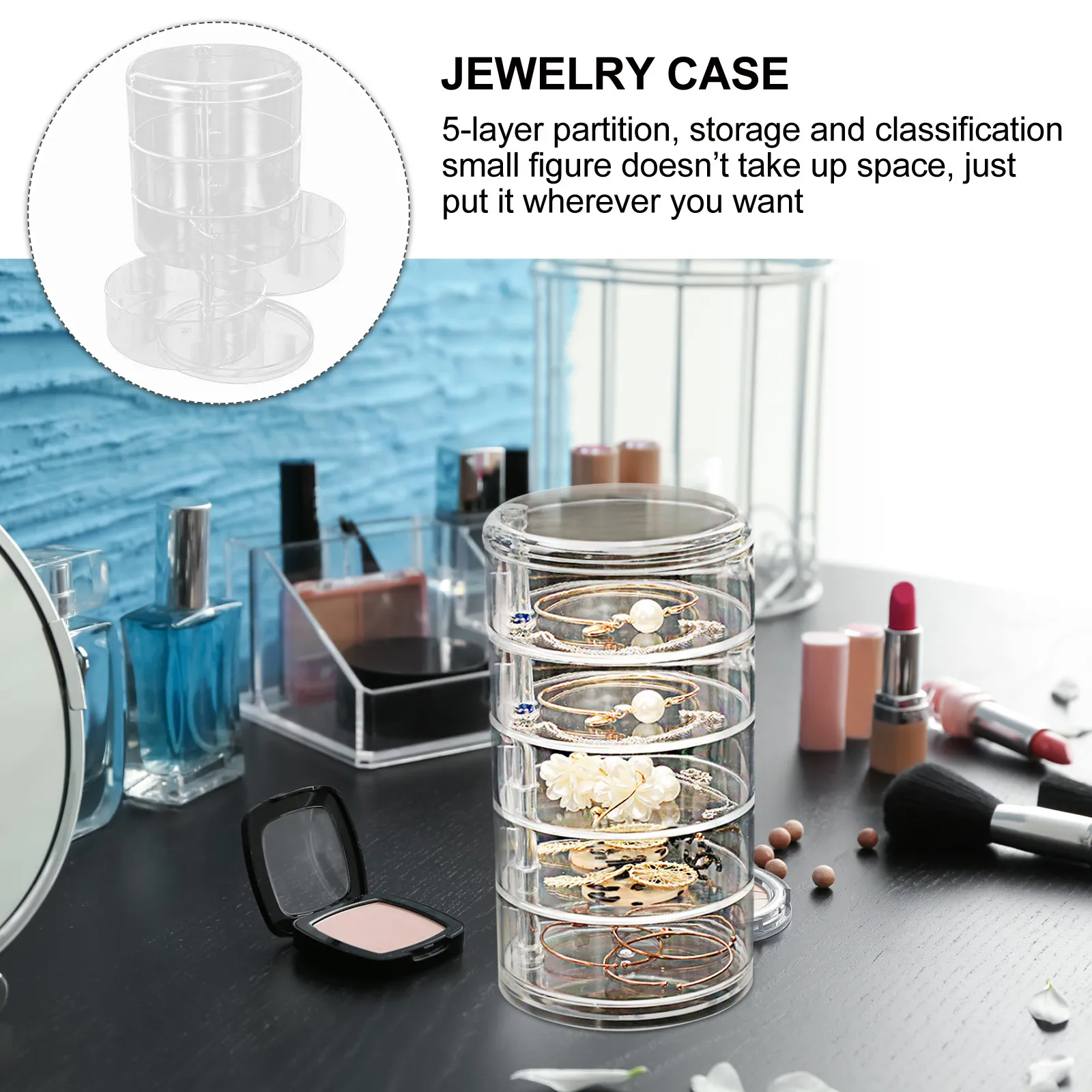 

1 шт. Креативный вращающийся органайзер для украшений: коробка для хранения колец, серег, ожерелий, браслетов, часов, ключей, бриллиантов, цепочек для свитеров и многого другого