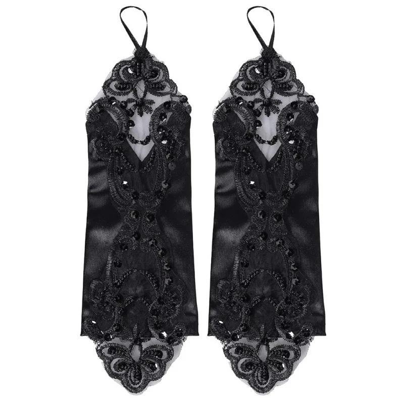 المرأة الساتان هوك إصبع أصابع قفازات ريترو ستايل أوبرا مرحلة الأداء آداب مرونة الدانتيل الترتر زفاف العروس