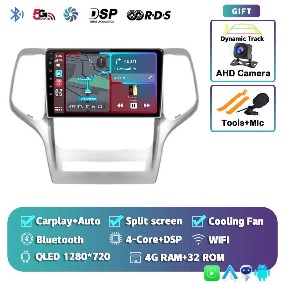 Android 15 voor Jeep Grand Cherokee 2008 2009 2010 2011 2012 2013 QLED scherm autoradio multimediasysteem Carplay Auto navigatie
