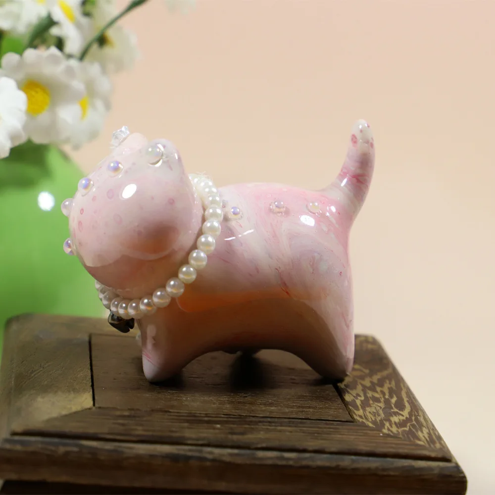Fortune Cat Fluid Figurine Chinese Style Cute Cat Craft Home Living Room Entryway Tabletop Decor Ornament Gift