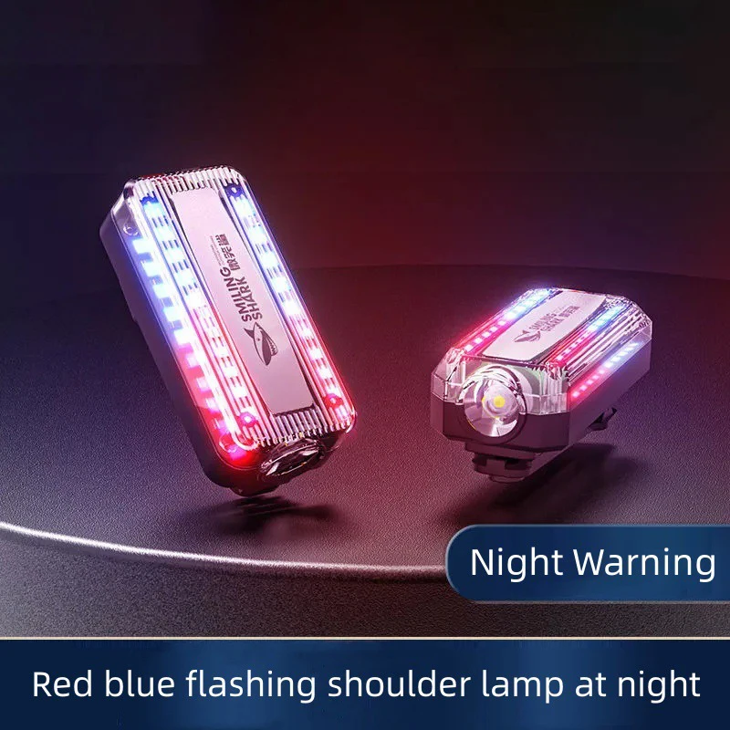 Red Blue Strobe Light Police Light Warning Lights Usb Rechargeable Flashlight Shoulder Clip Flashing Outdoor