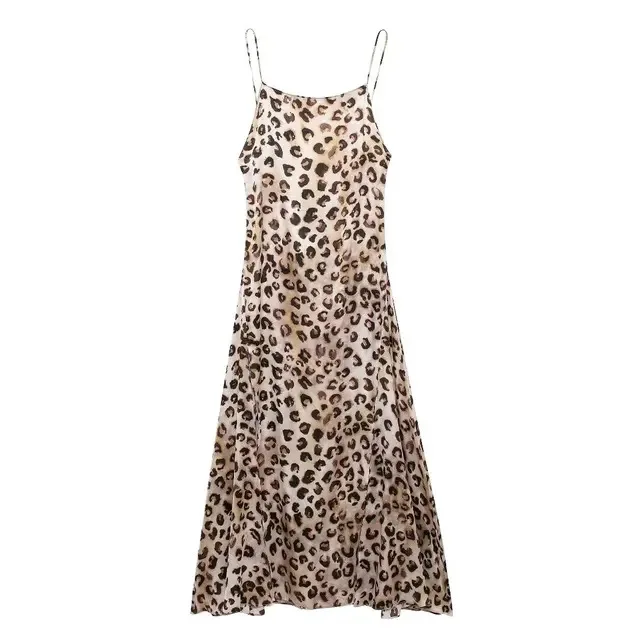 

BabYoung Women Summer Chic Leopard Print Long Dresses Female Elegant Sexy Sleeveless Backless Zipper Slit Hem Crop Party Dress